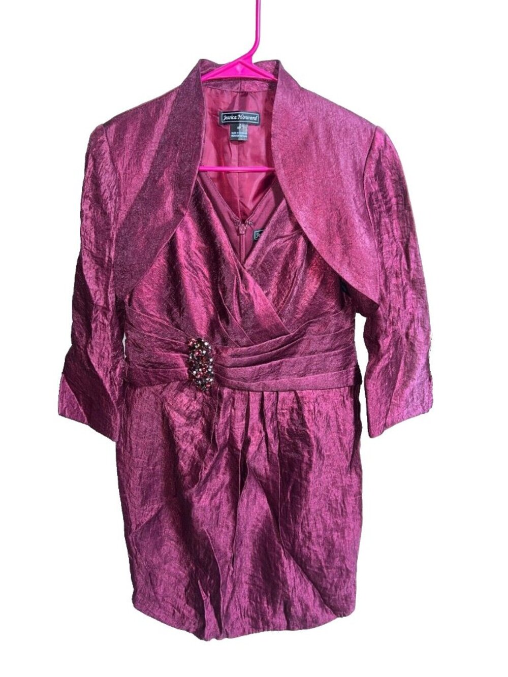 Jessica Howard Pencil Dress Womens Size 8P Sleeveless 2-Pc. Crop Jacket maroon
